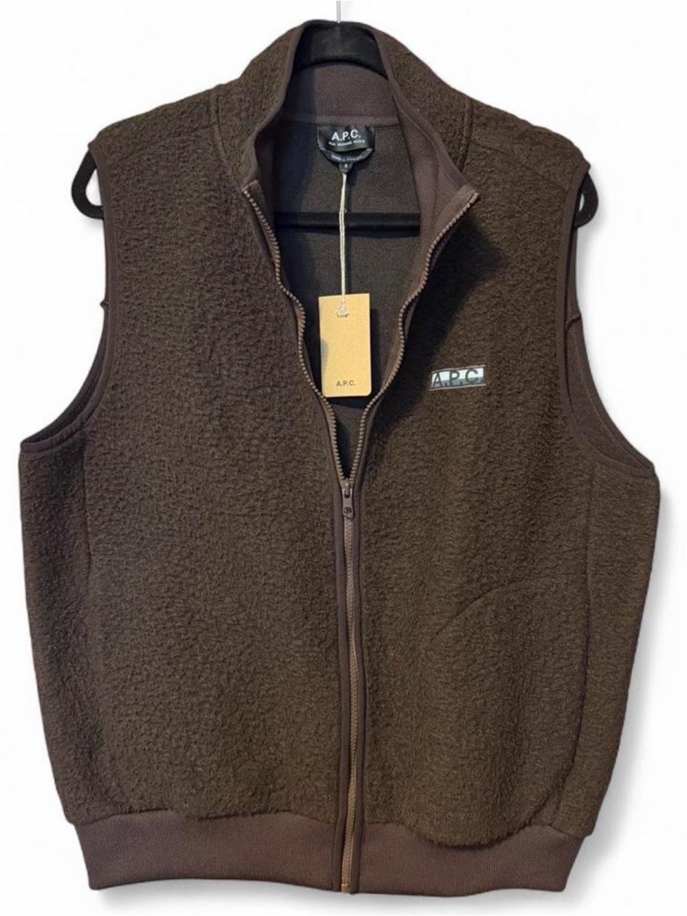 A.P.C. Men’s Brown Boucle Fleece Vest